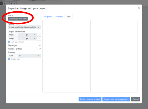 Where to find the import image toolbar button.
